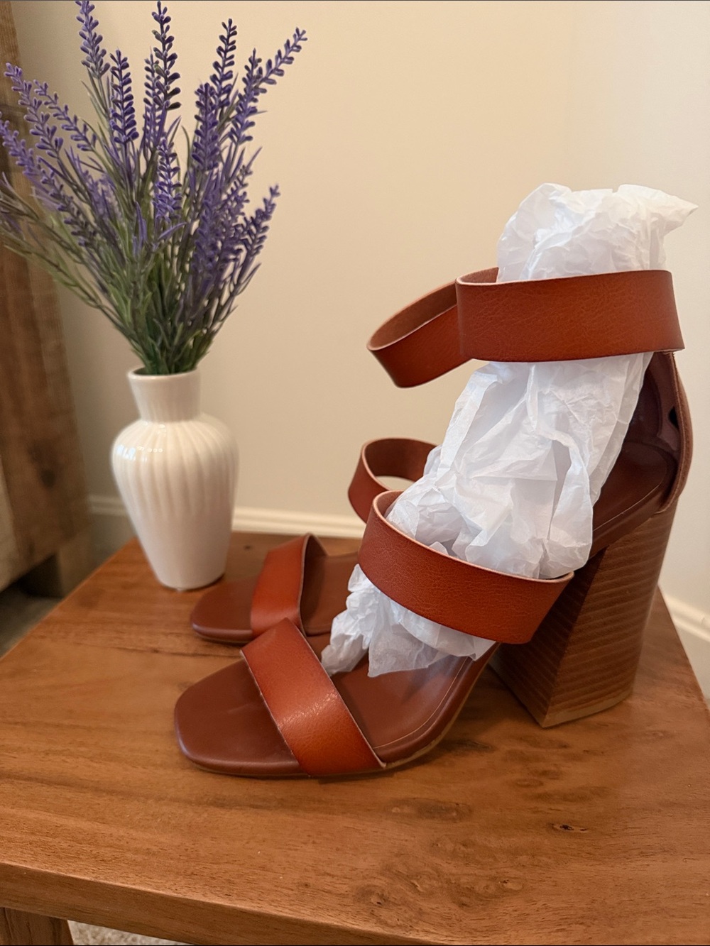 Madden Girl Tan Brown Block Heel Ankle-Strap Sandals - Picture 4 of 4